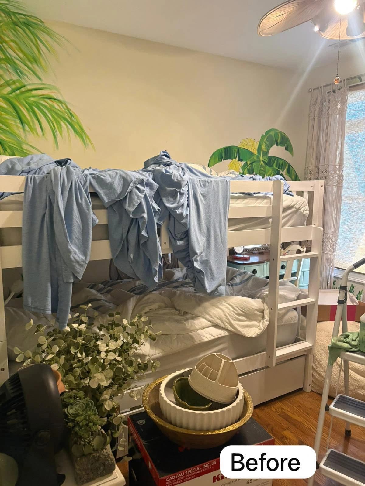 Bedroom reset — before cleaning